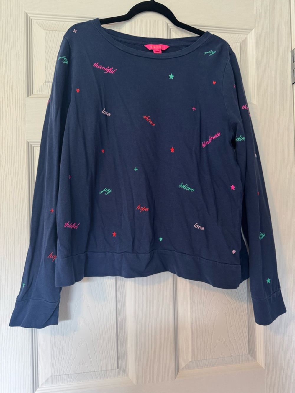 Lilly Pulitzer Navy Crewneck with Teal & Pink Embroidery